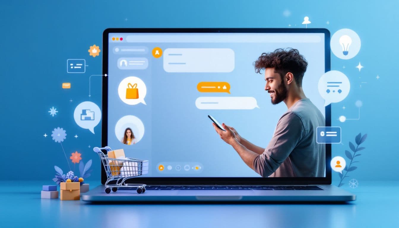 AI-asystent zakupowy w smartfonie rekomendujący produkty z e-commerce, symbolizujący Conversational Commerce i widoczność sklepu w ChatGPT, Gemini dzięki Semly.