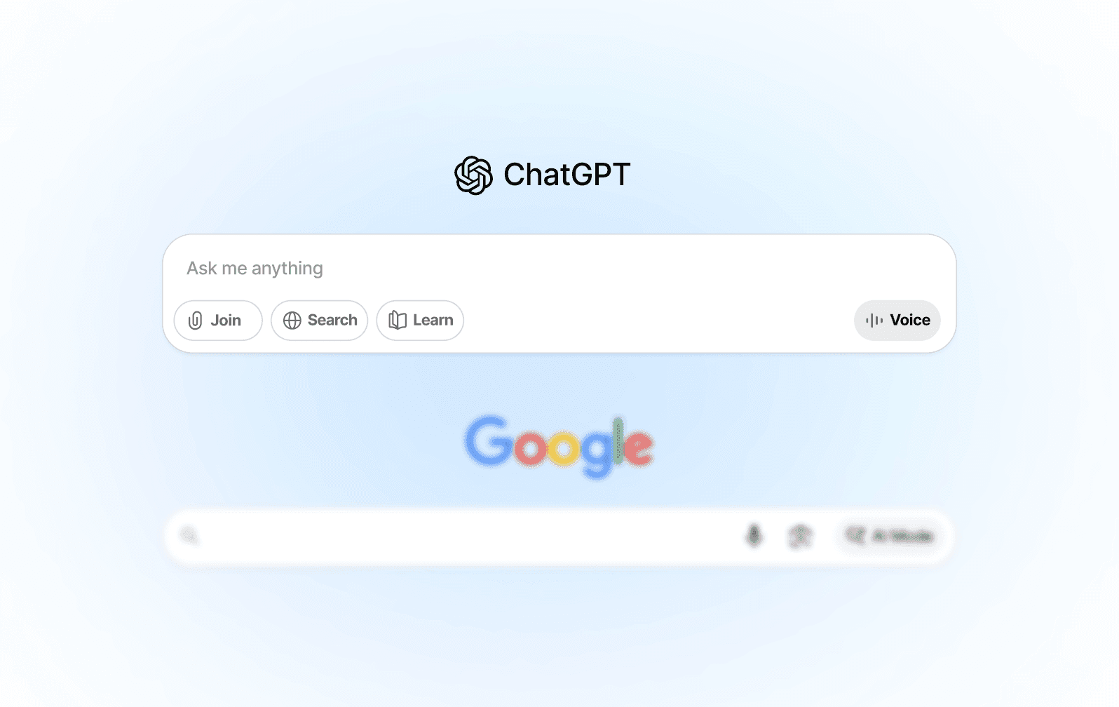 graphic shows ChatGPT and Google search inputs juxtaposed side by side
