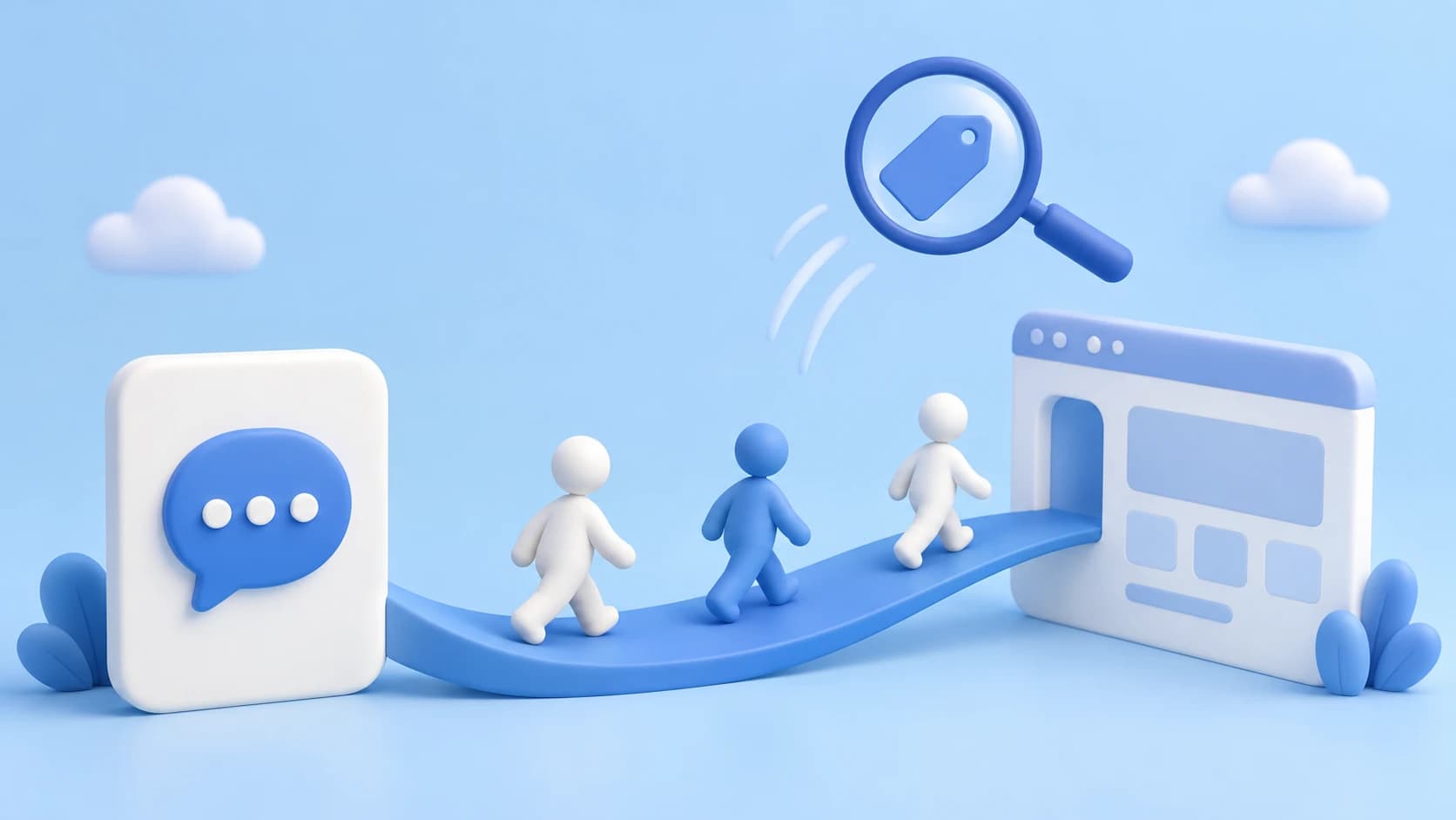 Visitors move from an AI conversation to a website while the source label becomes detached