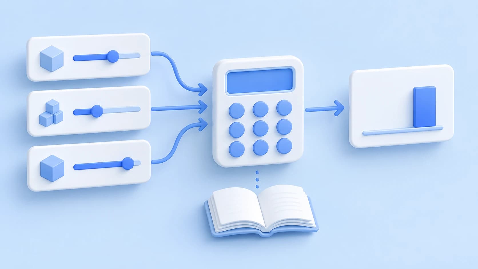 Calculator with input data, documented assumptions and an example result
