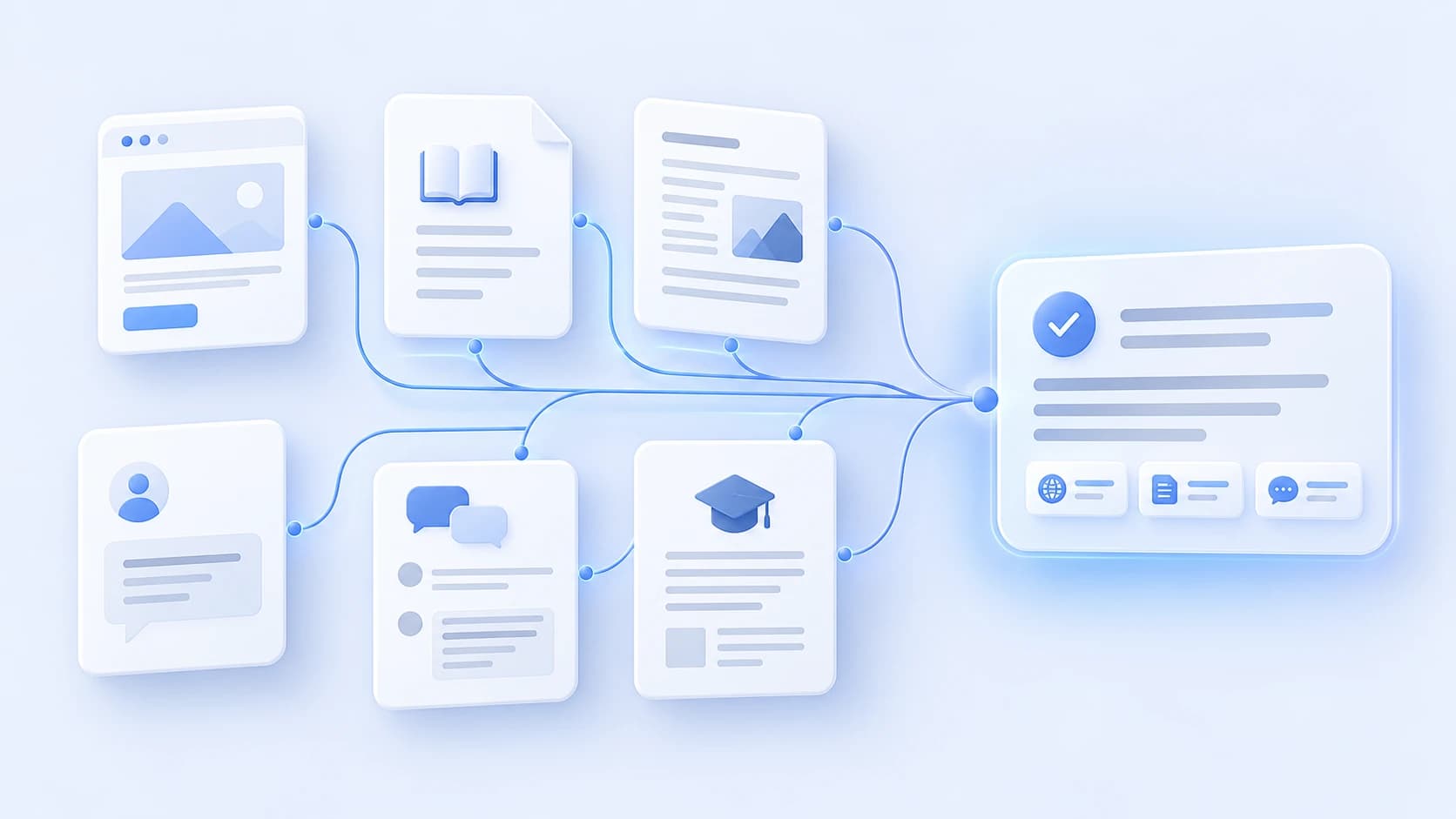 Semly illustration: company websites, documentation, reviews and discussions as AI answer sources